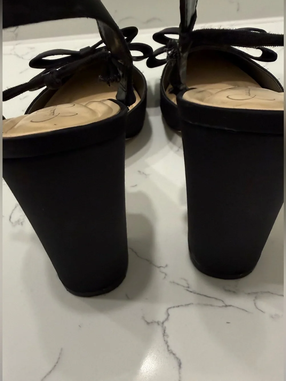 Jessica Simpson Olivine Pointed-Toe Slingback Heels with Bow Black Satin size 10